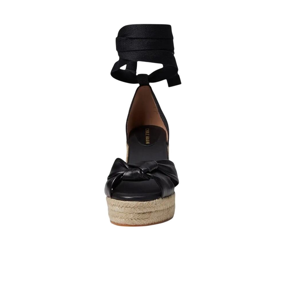 Cole Haan Cloudfeel Hampton Black Leather Natural Canvas Wedge Sandals Size 8 - Picture 2 of 6